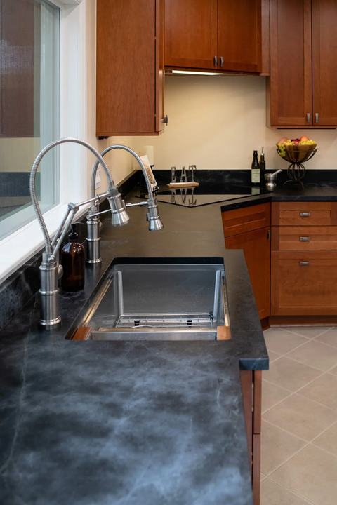 Large Basin Kitchen Sink with two faucets