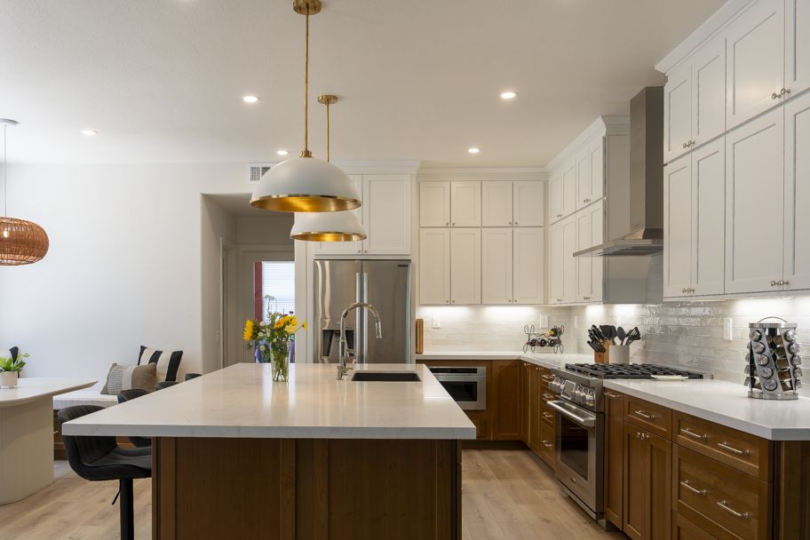 Poway, a quartz island and two-tone style, a Kaminskiy kitchen remodel in San Diego County