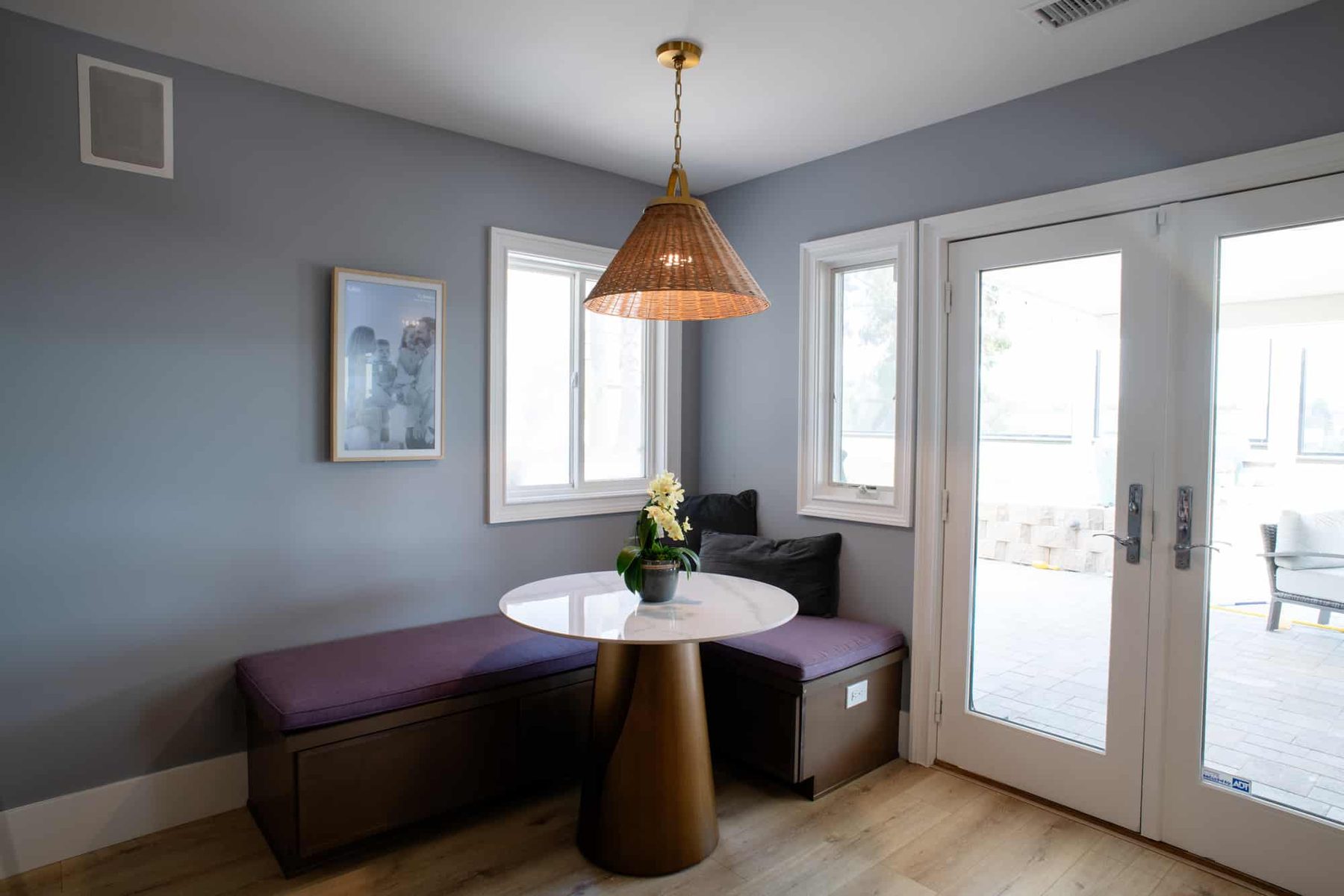 Built-in breakfast banquette in a remodeled Del Mar kitchen